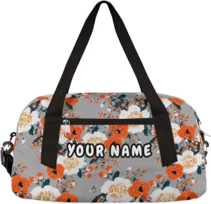 Roses Poppies Flower Personalized Kids Duffel Bag for Girls Boys, Rose Debris Custom Name Dance Bag Overnight Small Duffel Bag Carry On Weekend Sports Travel Bag for School Practice Gymnastics Ballet