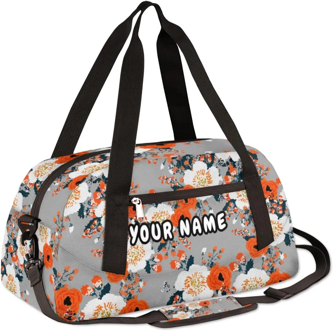Roses Poppies Flower Personalized Kids Duffel Bag for Girls Boys, Rose Debris Custom Name Dance Bag Overnight Small Duffel Bag Carry On Weekend Sports Travel Bag for School Practice Gymnastics Ballet