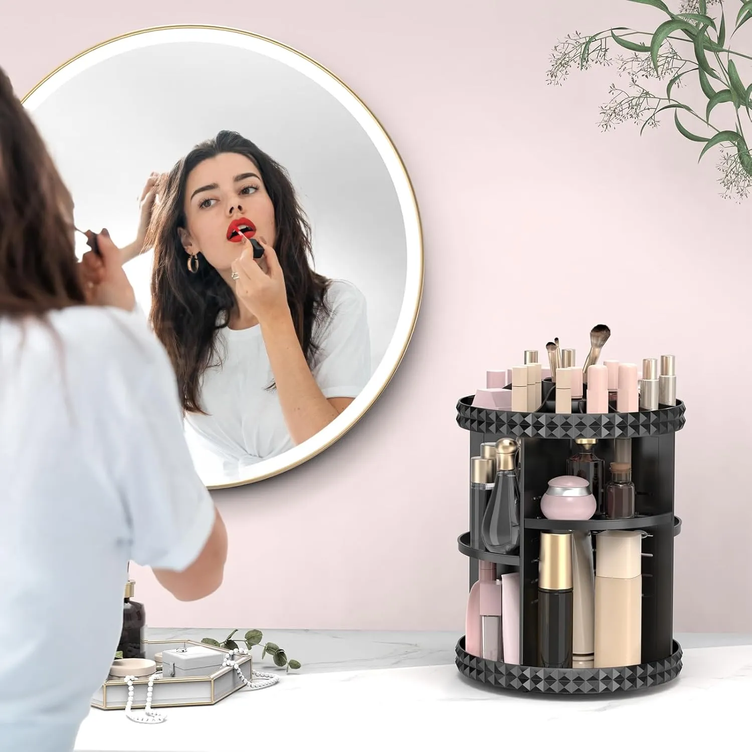 Rotating Makeup Organizer, 360° Spinning Skincare Organizers, Adjustable Layer Cosmetic Storage Lazy Susan Makeup Organizers for Dresser Bathroom, Medium, Black