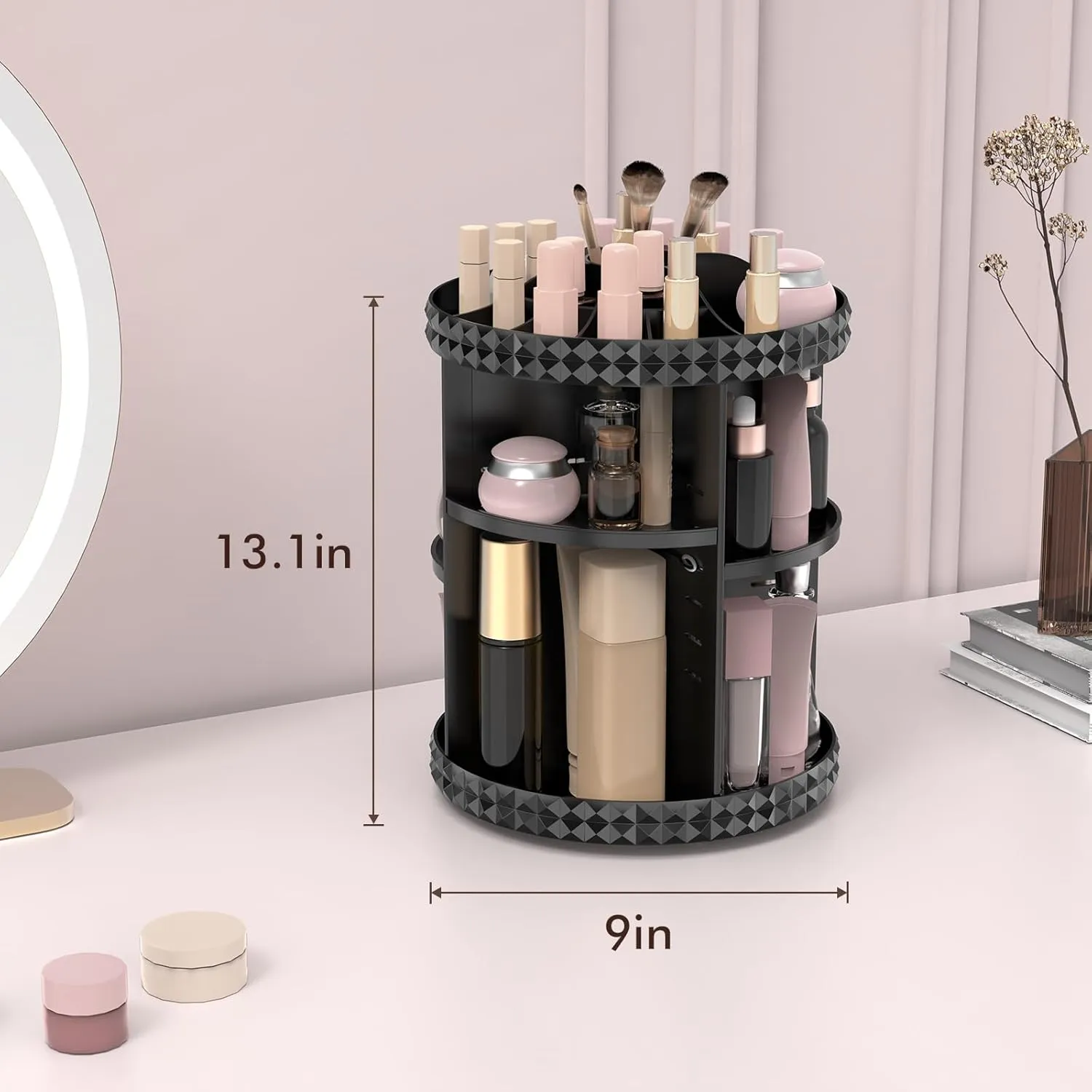 Rotating Makeup Organizer, 360° Spinning Skincare Organizers, Adjustable Layer Cosmetic Storage Lazy Susan Makeup Organizers for Dresser Bathroom, Medium, Black