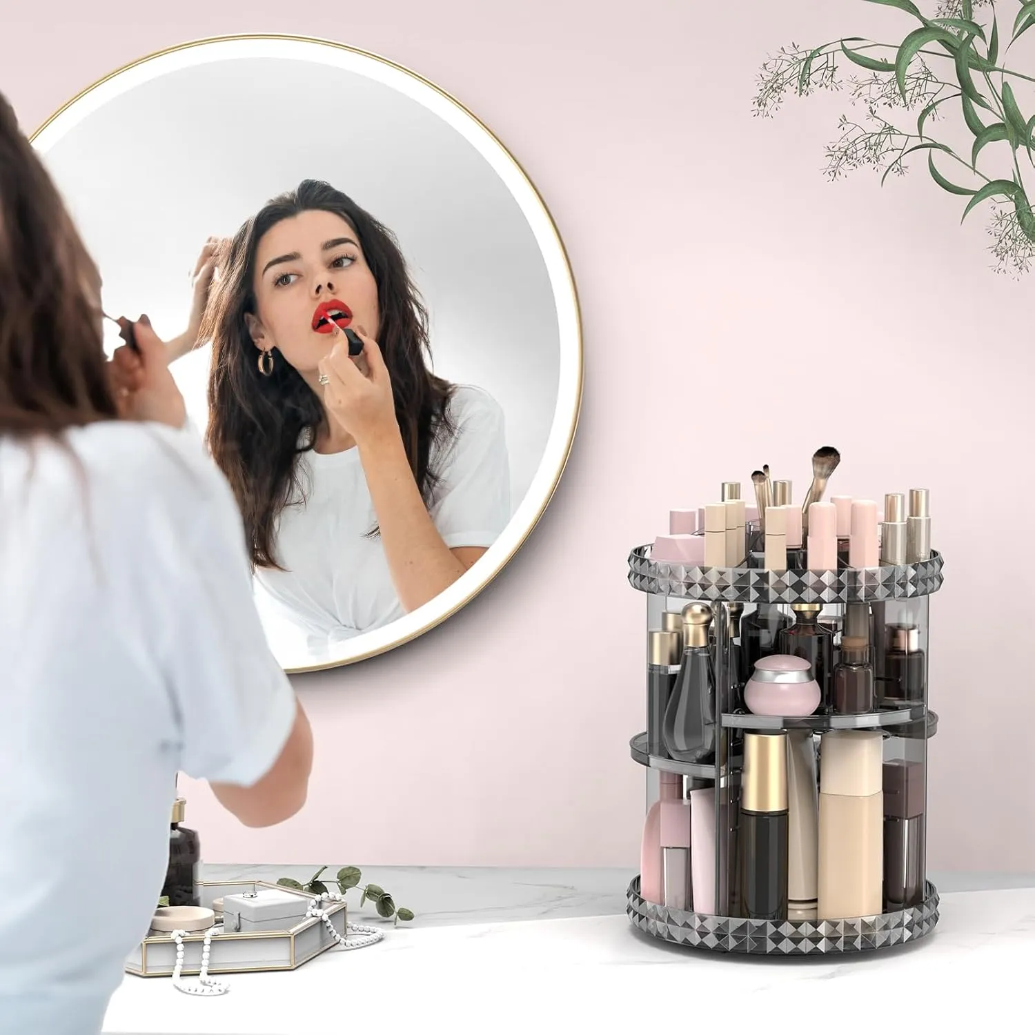 Rotating Makeup Organizer, 360° Spinning Skincare Organizers, Adjustable Layer Cosmetic Storage Lazy Susan Makeup Organizers for Dresser Bathroom, Medium, Gray