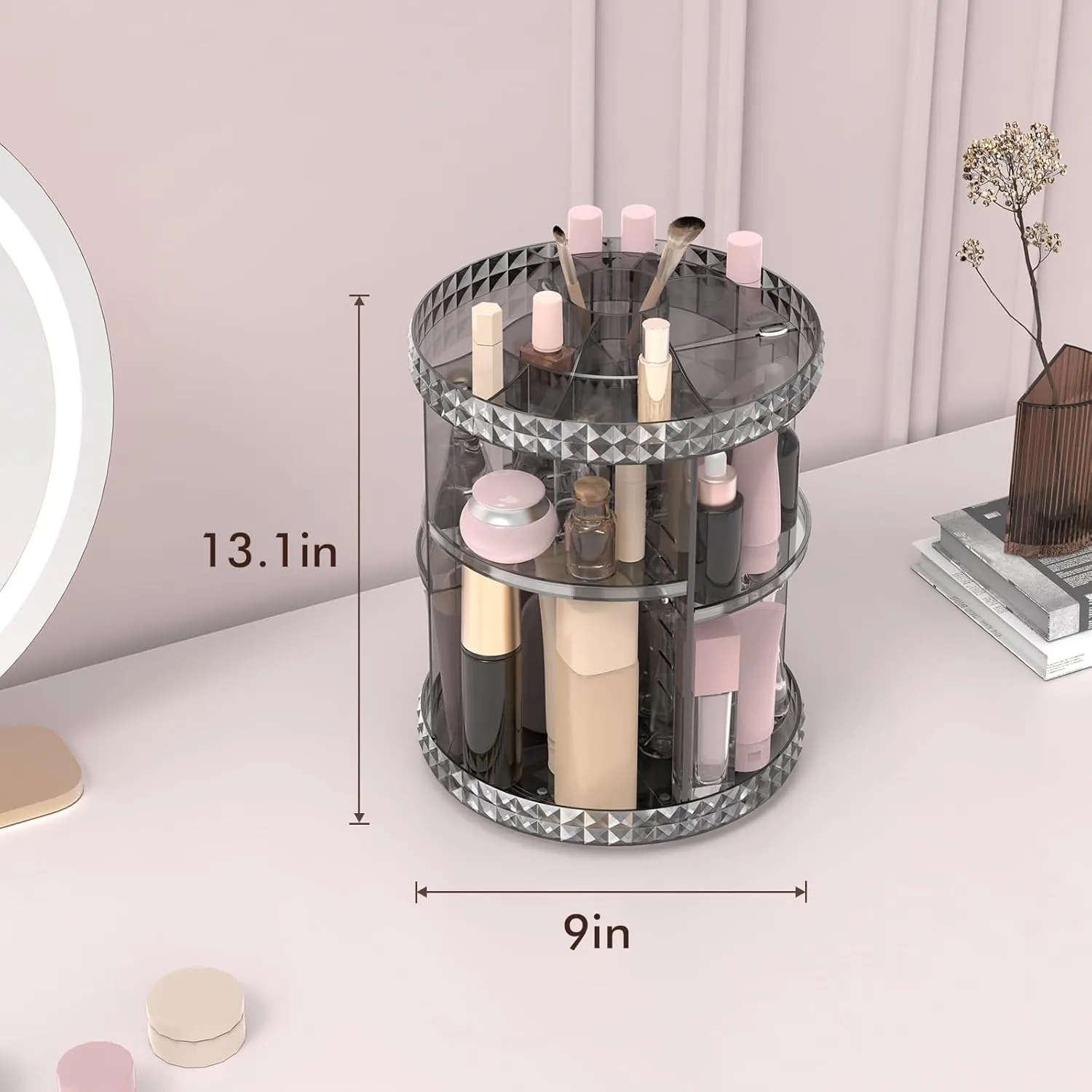 Rotating Makeup Organizer, 360° Spinning Skincare Organizers, Adjustable Layer Cosmetic Storage Lazy Susan Makeup Organizers for Dresser Bathroom, Medium, Gray