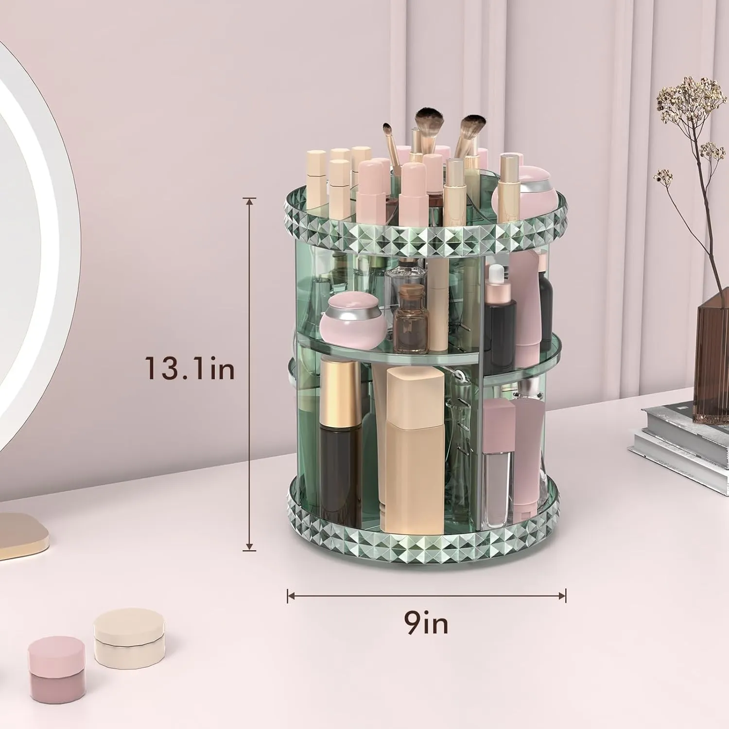 Rotating Makeup Organizer, 360° Spinning Skincare Organizers, Adjustable Layer Cosmetic Storage Lazy Susan Makeup Organizers for Dresser Bathroom, Medium, Green