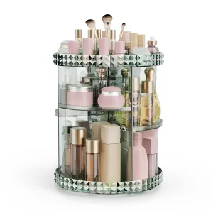 Rotating Makeup Organizer, 360° Spinning Skincare Organizers, Adjustable Layer Cosmetic Storage Lazy Susan Makeup Organizers for Dresser Bathroom, Medium, Green
