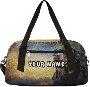 Rottweiler Dog Personalized Kids Duffel Bag for Girls Boys, Dog Debris Custom Name Dance Bag Overnight Small Duffel Bag Carry On Weekend Sports Travel Bag for School Practice Gymnastics Ballet