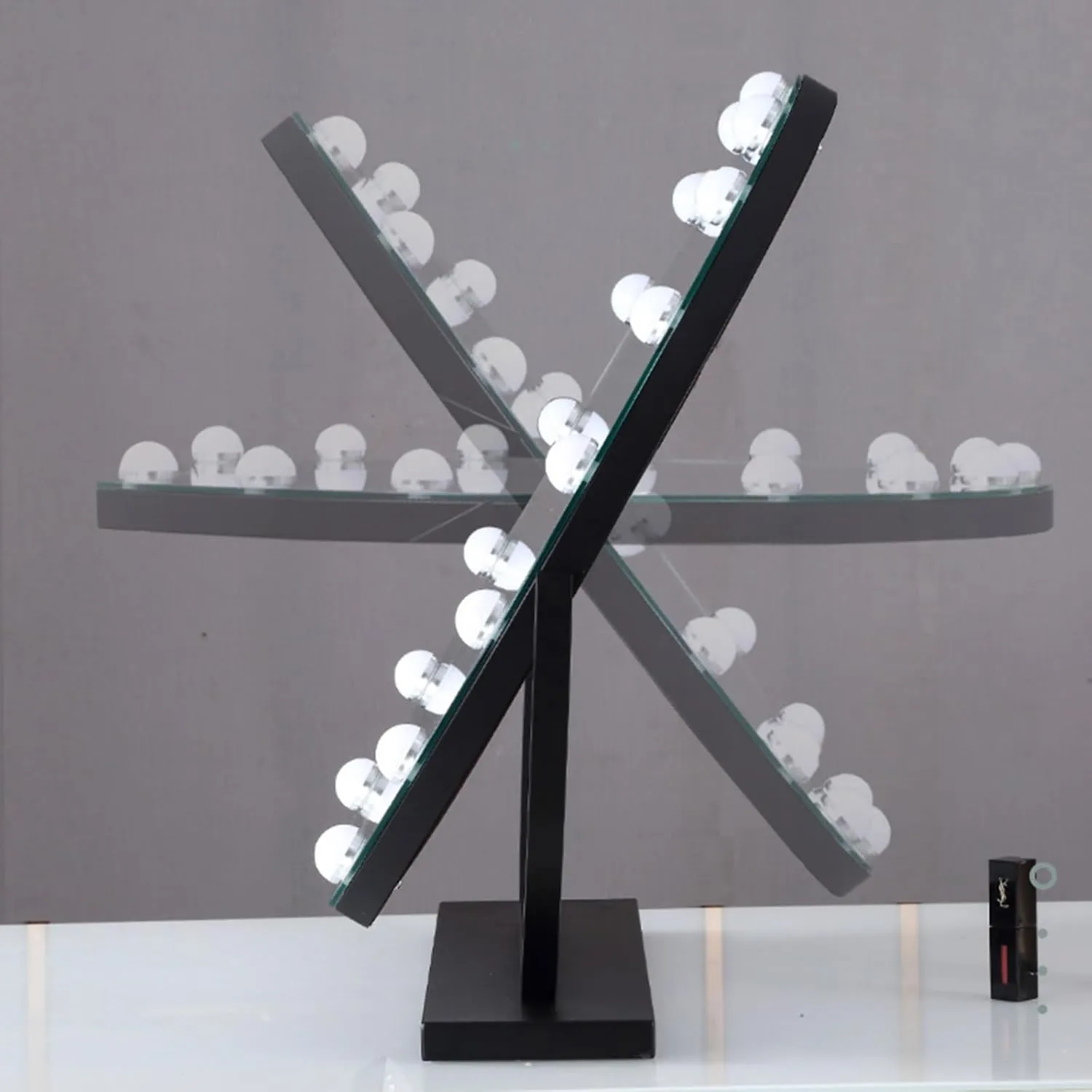 Round Vanity Mirror with Dimmable Bulbs, Lighted Hollywood Makeup Mirror with Touch Control, Metal Frame, 3 Color Lighting Modes, 360°Rotation(White,40cm/15.7in)