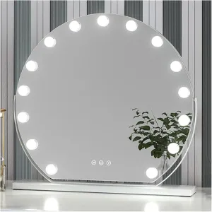 Round Vanity Mirror with Dimmable Bulbs, Lighted Hollywood Makeup Mirror with Touch Control, Metal Frame, 3 Color Lighting Modes, 360°Rotation(White,40cm/15.7in)