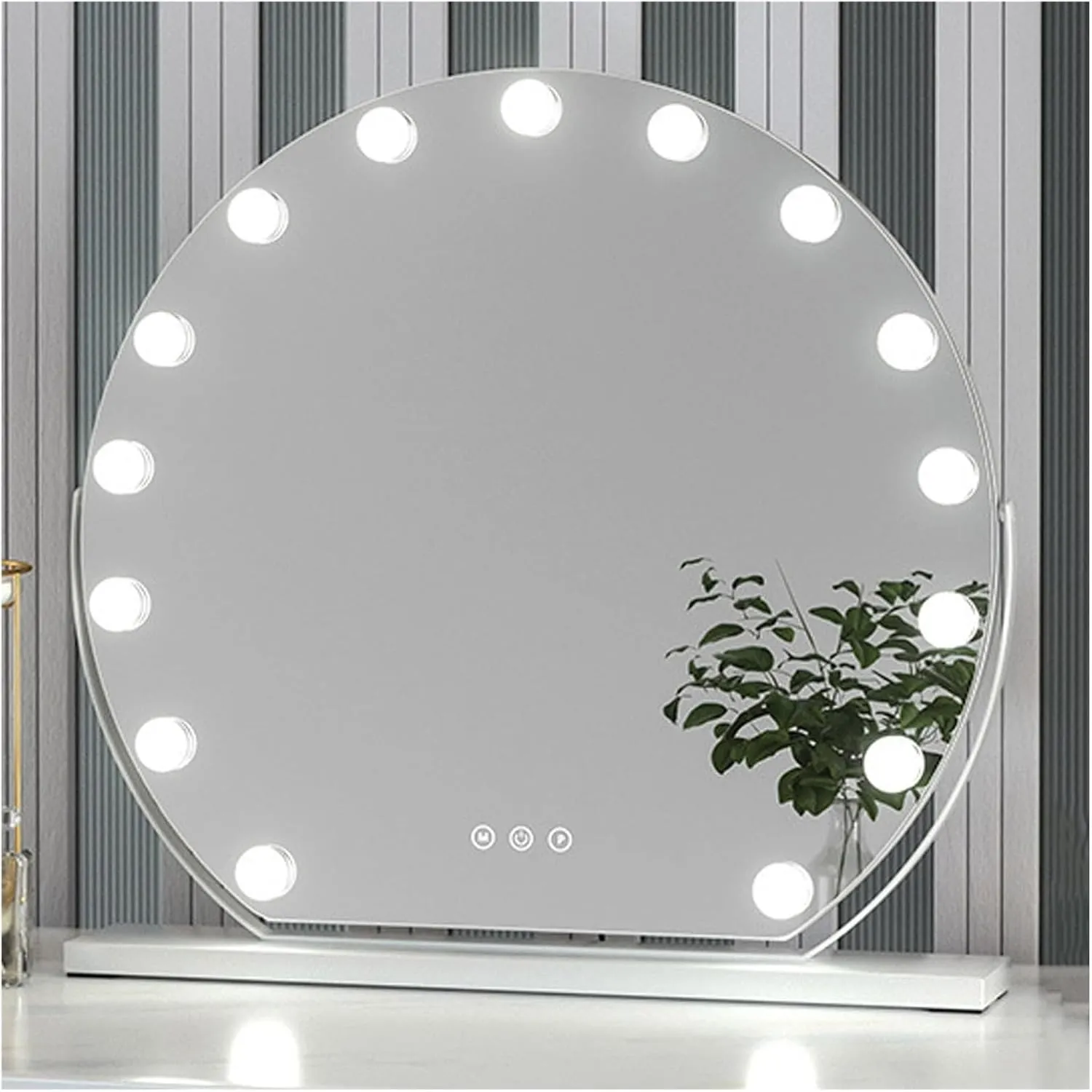 Round Vanity Mirror with Dimmable Bulbs, Lighted Hollywood Makeup Mirror with Touch Control, Metal Frame, 3 Color Lighting Modes, 360°Rotation(White,40cm/15.7in)