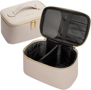 ROWNYEON Large Capacity Cosmetic Bags for Women, Waterproof Leather Portable Toiletry Bag, Hard Shell Brushes Makeup Organizer Travel Essentials Makeup Case With Handle and Divider