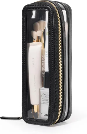 ROWNYEON Small Waterproof Toiletry Organizer Train Case, CLear Travel Makeup Bag for Women，Transparent Cosmetic Bag，Portable Makeup Case Organizer (black)