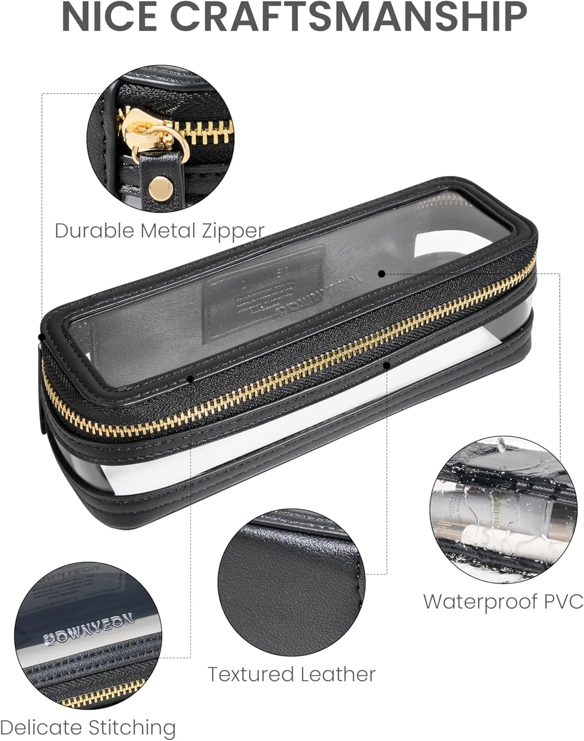 ROWNYEON Small Waterproof Toiletry Organizer Train Case, CLear Travel Makeup Bag for Women，Transparent Cosmetic Bag，Portable Makeup Case Organizer (black)