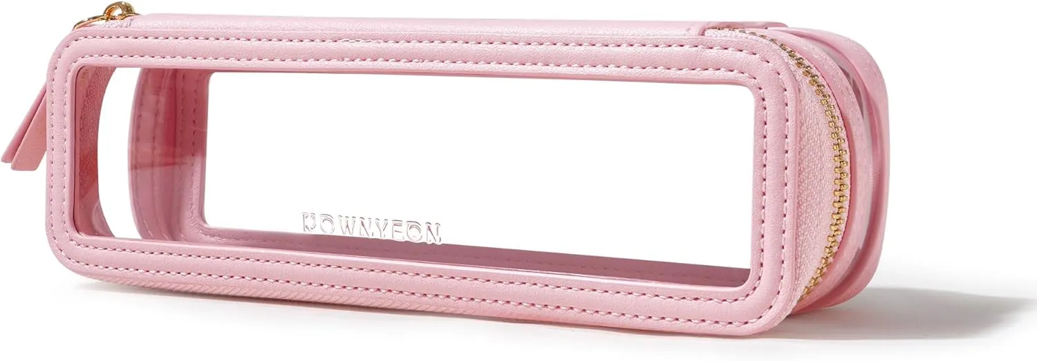 ROWNYEON Small Waterproof Toiletry Organizer Train Case, CLear Travel Makeup Bag for Women，Transparent Cosmetic Bag，Portable Makeup Case Organizer (pink)