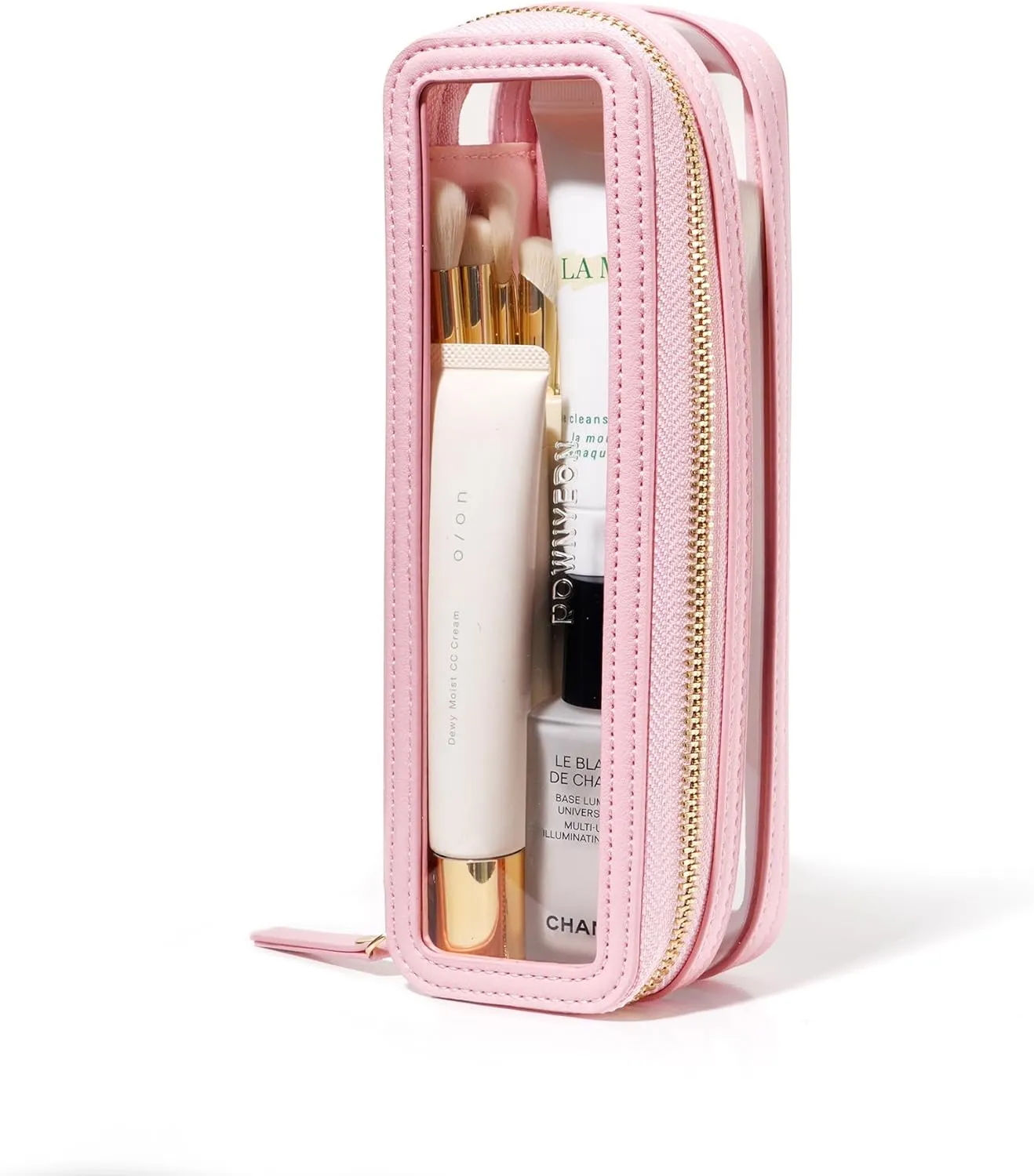 ROWNYEON Small Waterproof Toiletry Organizer Train Case, CLear Travel Makeup Bag for Women，Transparent Cosmetic Bag，Portable Makeup Case Organizer (pink)