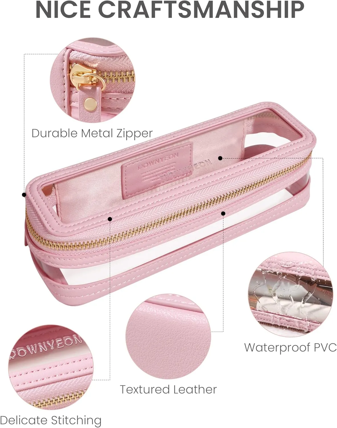 ROWNYEON Small Waterproof Toiletry Organizer Train Case, CLear Travel Makeup Bag for Women，Transparent Cosmetic Bag，Portable Makeup Case Organizer (pink)