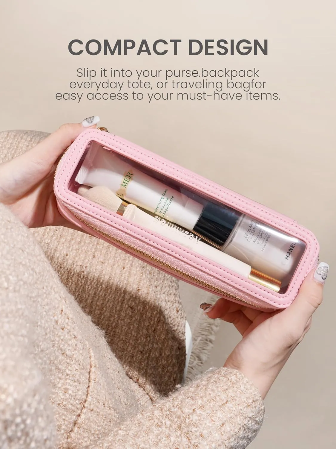 ROWNYEON Small Waterproof Toiletry Organizer Train Case, CLear Travel Makeup Bag for Women，Transparent Cosmetic Bag，Portable Makeup Case Organizer (pink)