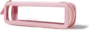 ROWNYEON Small Waterproof Toiletry Organizer Train Case, CLear Travel Makeup Bag for Women，Transparent Cosmetic Bag，Portable Makeup Case Organizer (pink)