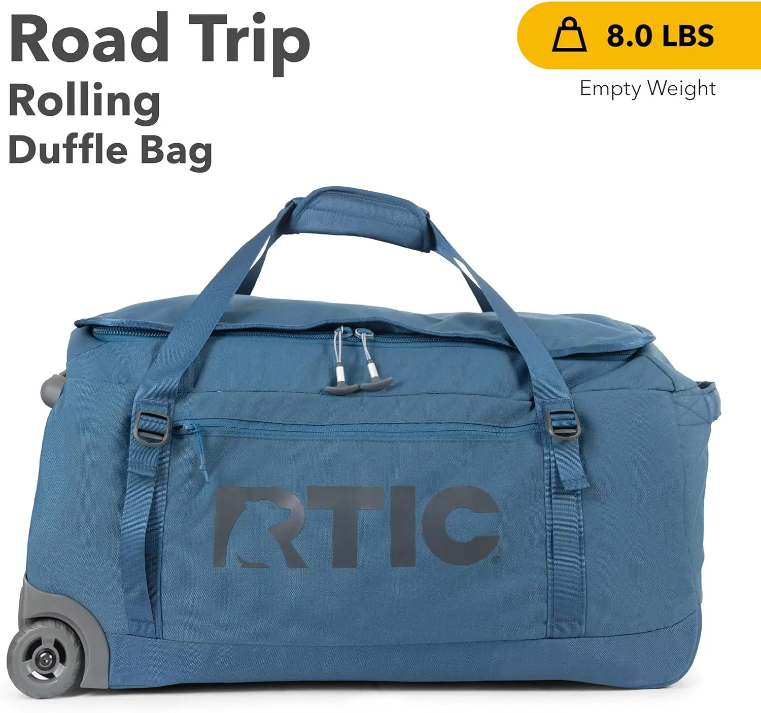RTIC Road Trip Rolling Duffle Bag with Wheels for Men and Women, Traveling Tote for Camp, Travel, Gym, Weekender, Camping, Overnight Carry On, Sports, Spacious, Water Resistant, Large, Storm