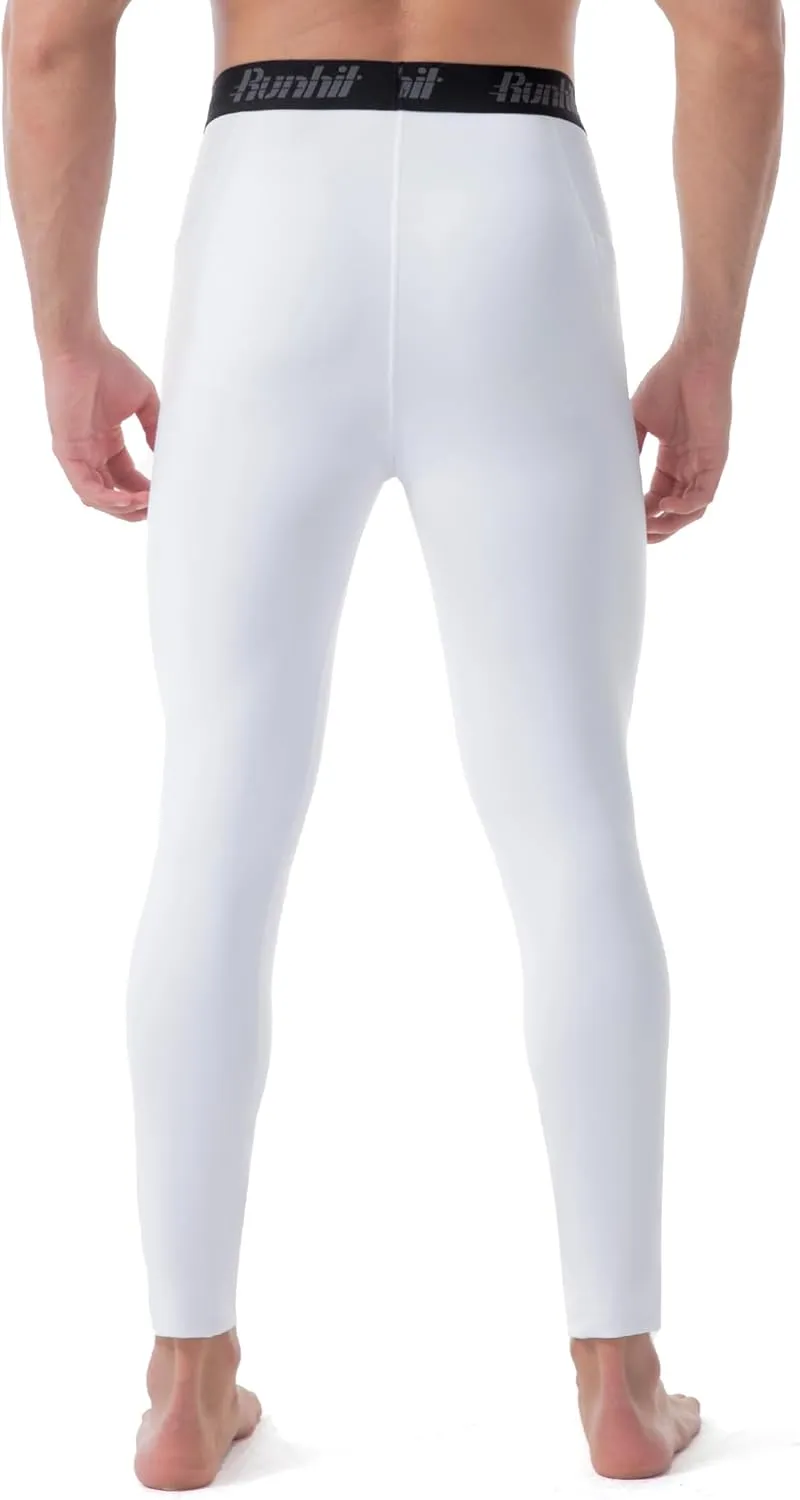 Runhit Men's Thermal Compression Pants with Pockets Fleece Lined Base Layer for Cold Weather Football Running Leggings Tights