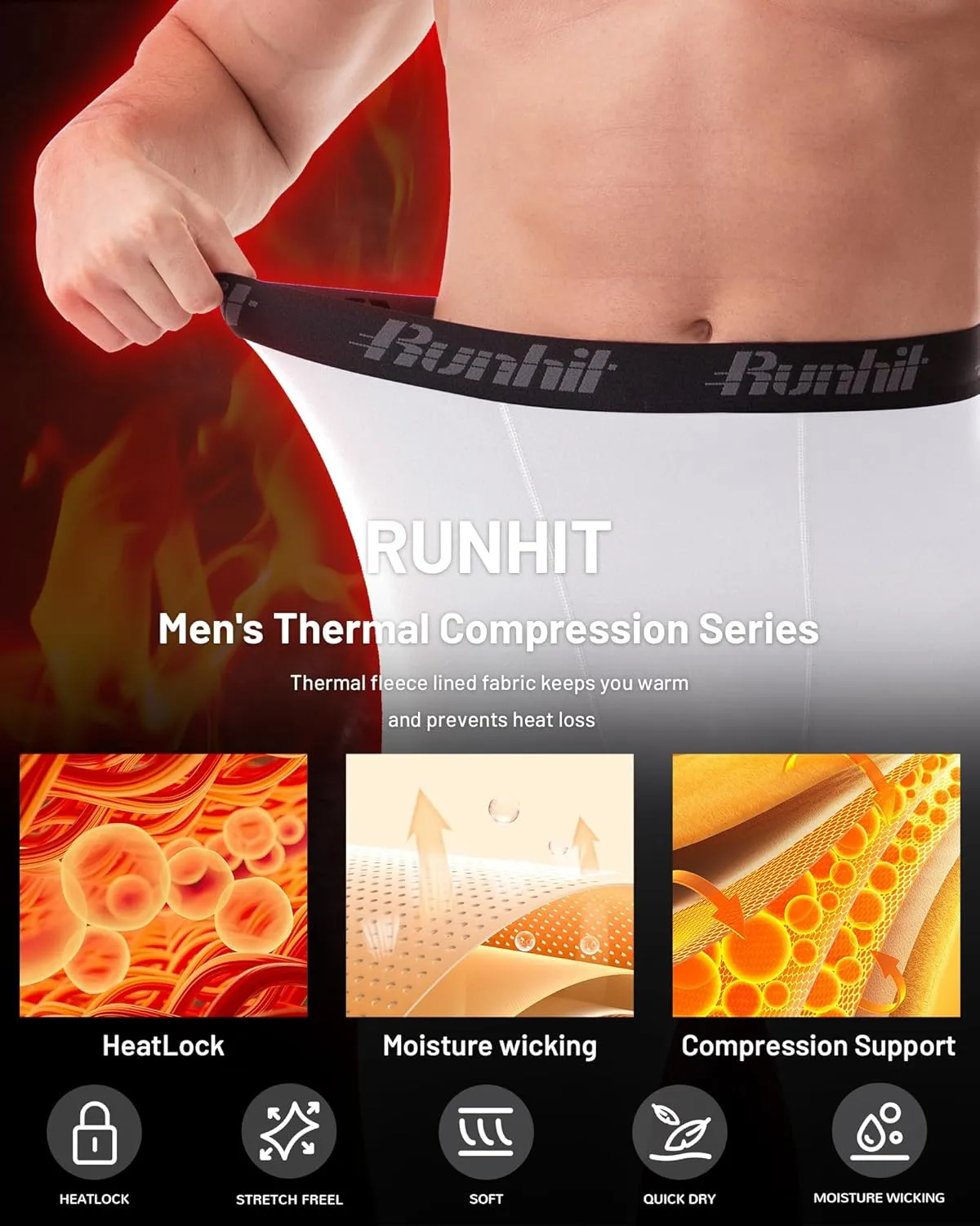 Runhit Men's Thermal Compression Pants with Pockets Fleece Lined Base Layer for Cold Weather Football Running Leggings Tights