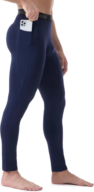 Runhit Men's Thermal Compression Pants with Pockets Fleece Lined Base Layer for Cold Weather Football Running Leggings Tights