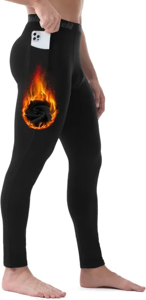 Runhit Men's Thermal Compression Pants with Pockets Fleece Lined Base Layer for Cold Weather Football Running Leggings Tights