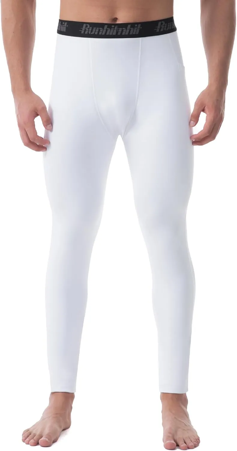 Runhit Men's Thermal Compression Pants with Pockets Fleece Lined Base Layer for Cold Weather Football Running Leggings Tights