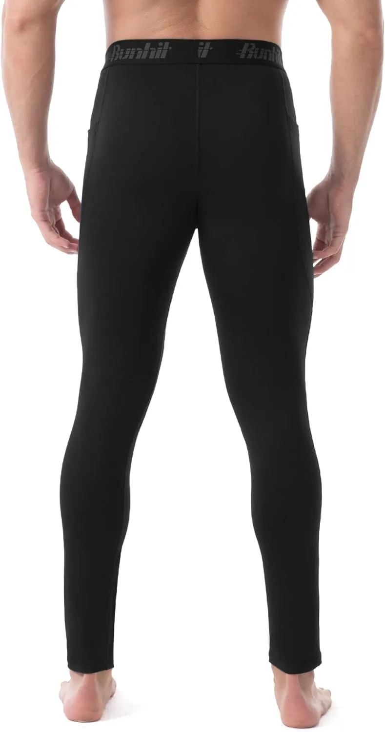 Runhit Men's Thermal Compression Pants with Pockets Fleece Lined Base Layer for Cold Weather Football Running Leggings Tights