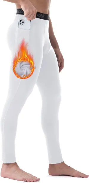 Runhit Men's Thermal Compression Pants with Pockets Fleece Lined Base Layer for Cold Weather Football Running Leggings Tights