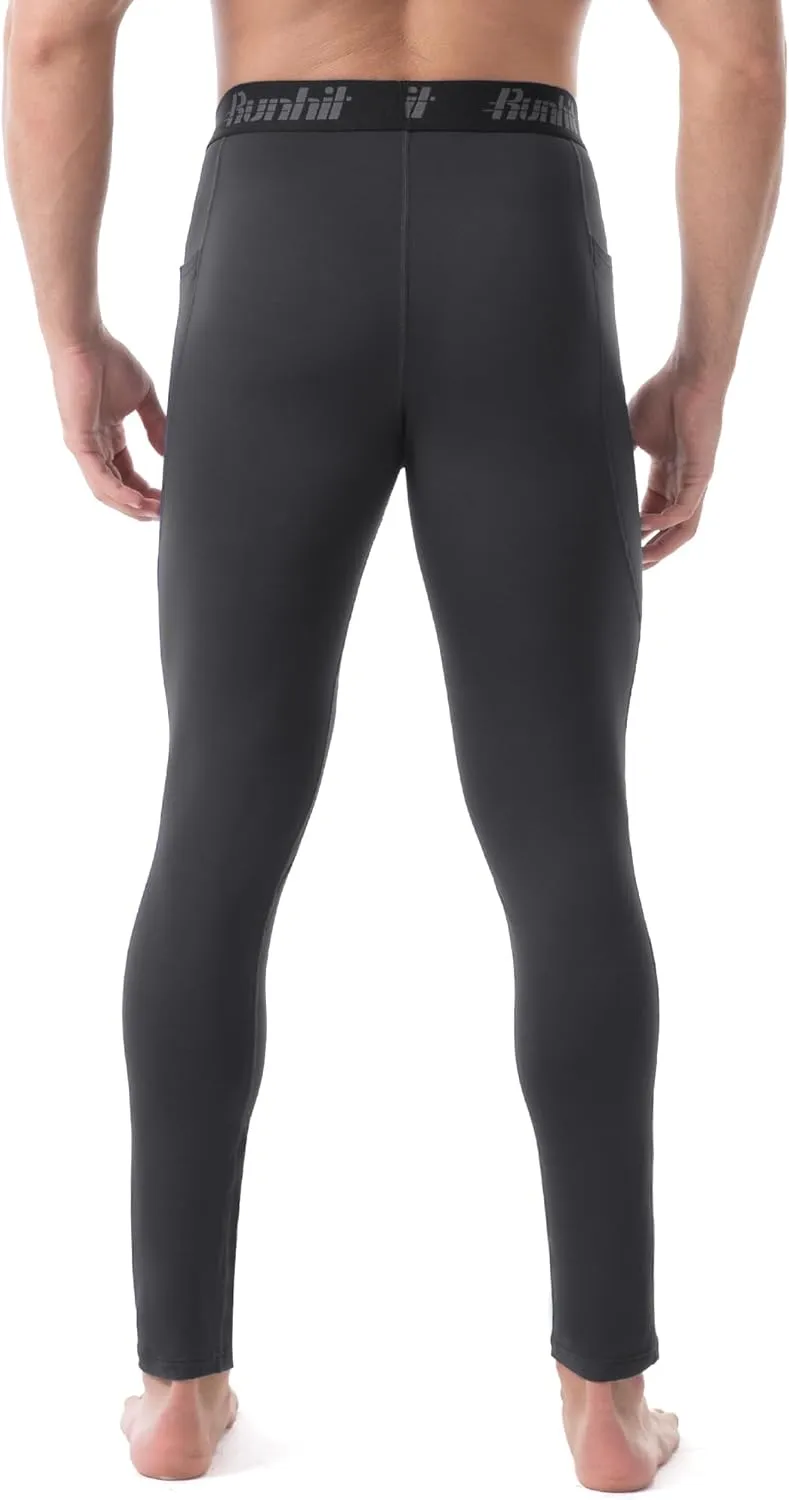 Runhit Men's Thermal Compression Pants with Pockets Fleece Lined Base Layer for Cold Weather Football Running Leggings Tights