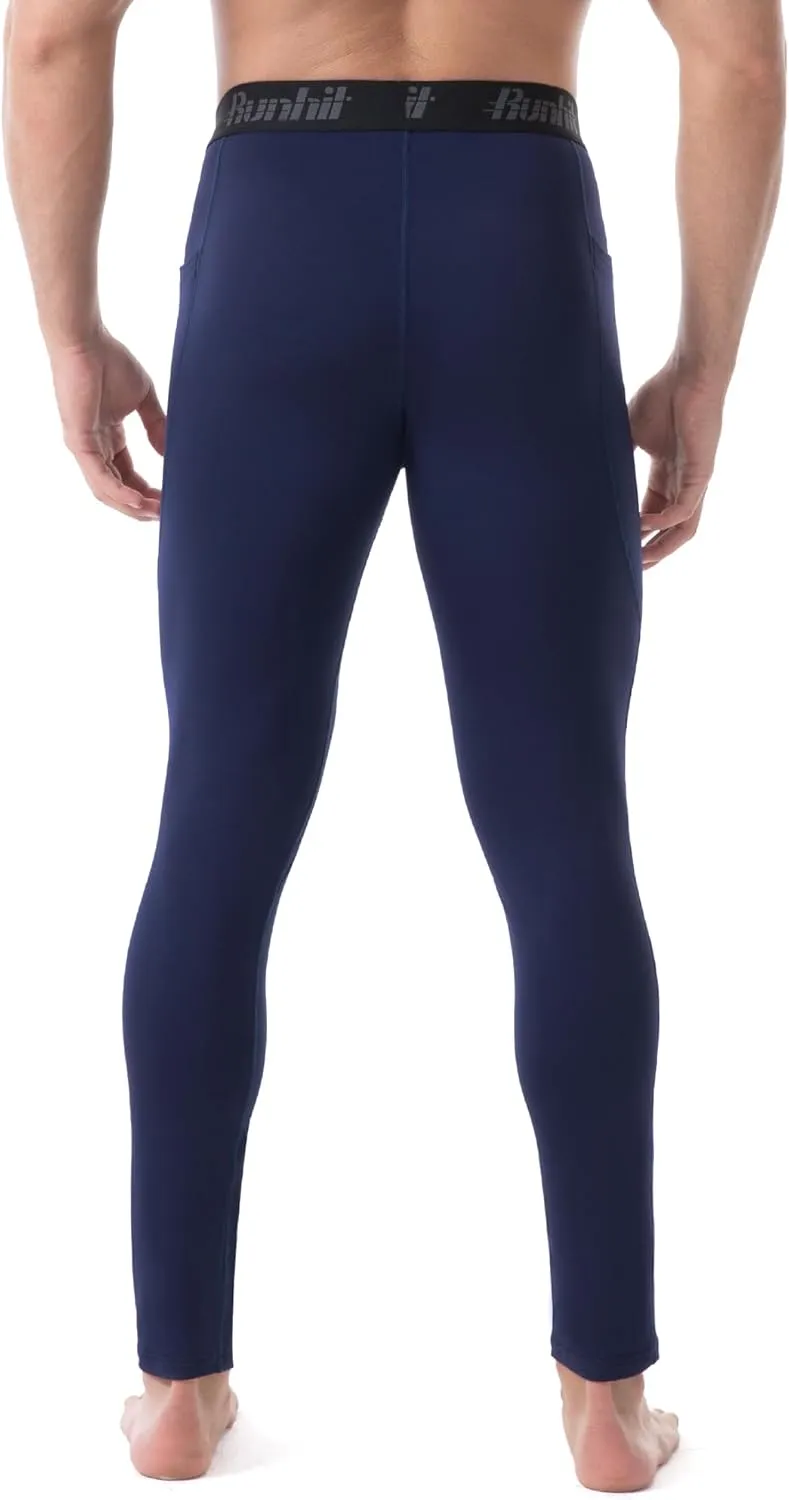 Runhit Men's Thermal Compression Pants with Pockets Fleece Lined Base Layer for Cold Weather Football Running Leggings Tights