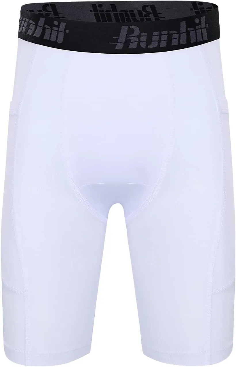 Runhit Youth Boys' Compression Shorts,Boys Performance Athletic Base Layers Underwear Sports Shorts Side Pocket