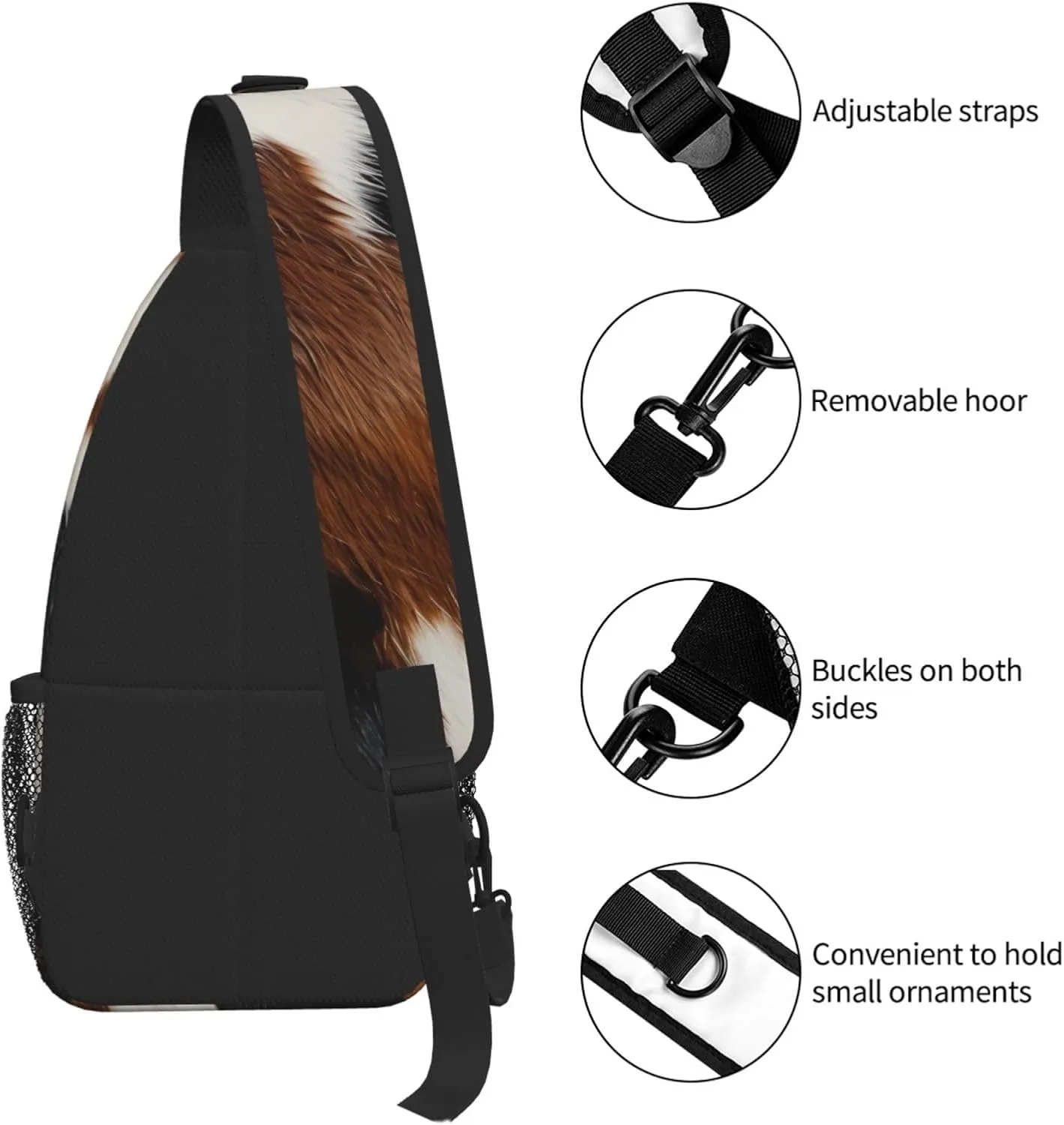 Rustic Western Cowhide Pattern Printed Small Sling Bag For Women Men, Sling Backpack Chest Daypack Crossbody Bag