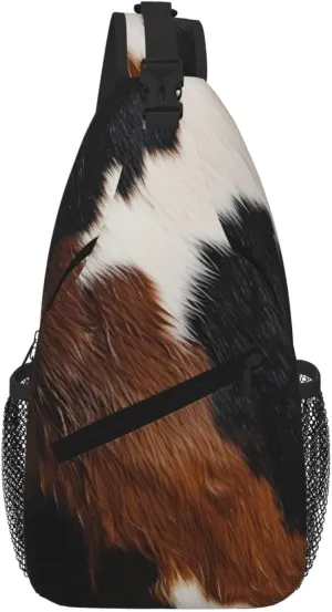 Rustic Western Cowhide Pattern Printed Small Sling Bag For Women Men, Sling Backpack Chest Daypack Crossbody Bag