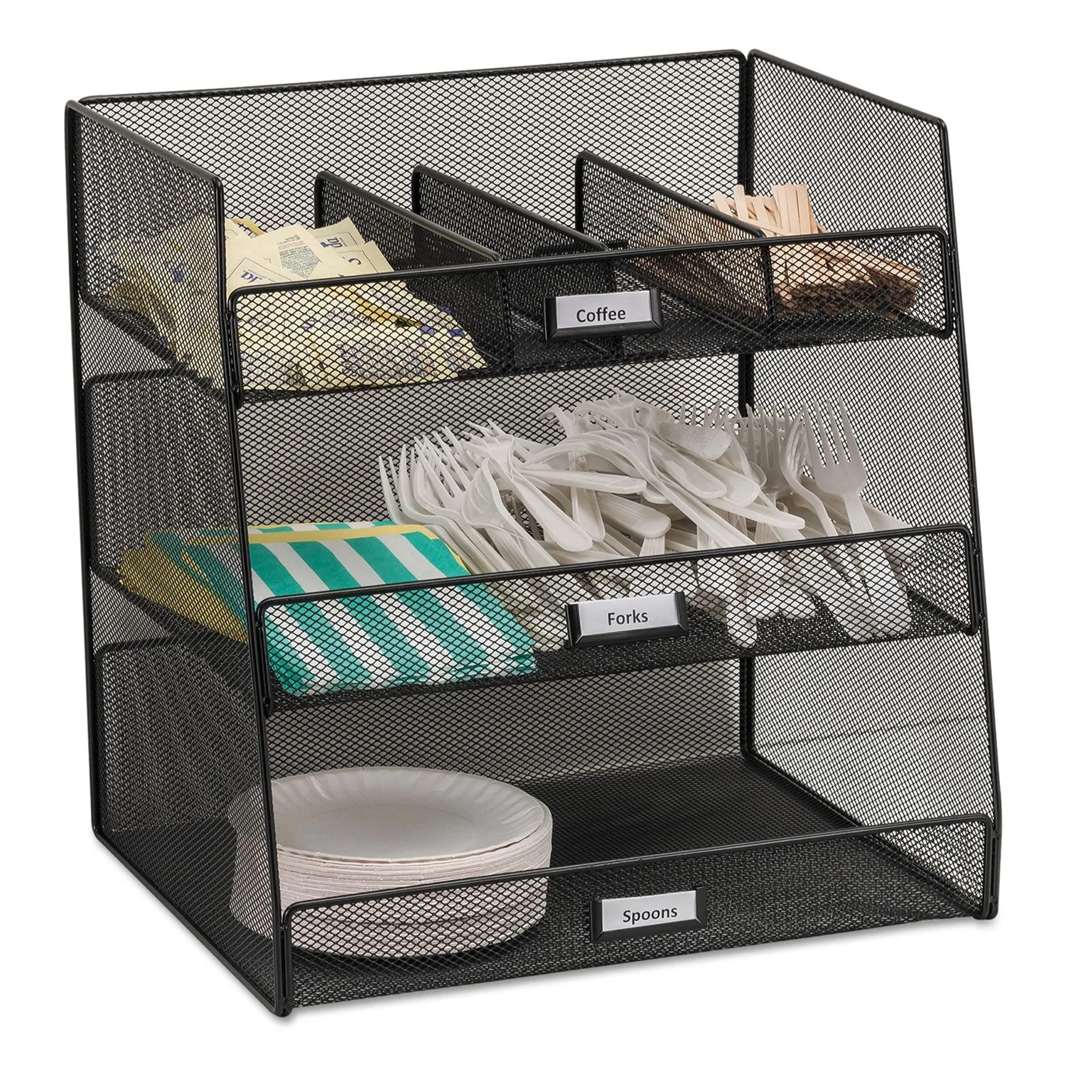Safco® Onyx Breakroom Organizers, 3 Compartments,14.63 x 11.75 x 15, Steel Mesh, Black