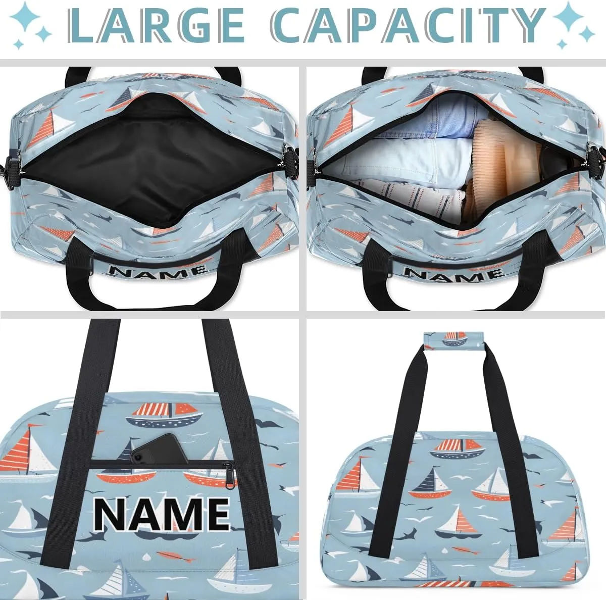 Sailing Mini Gym Bag 18 inch for Women Men Waterproof Custom Ocean Themed Travel Duffel Bag Carry On Overnight Tote Nurse Bag for Work Fitness Hiking