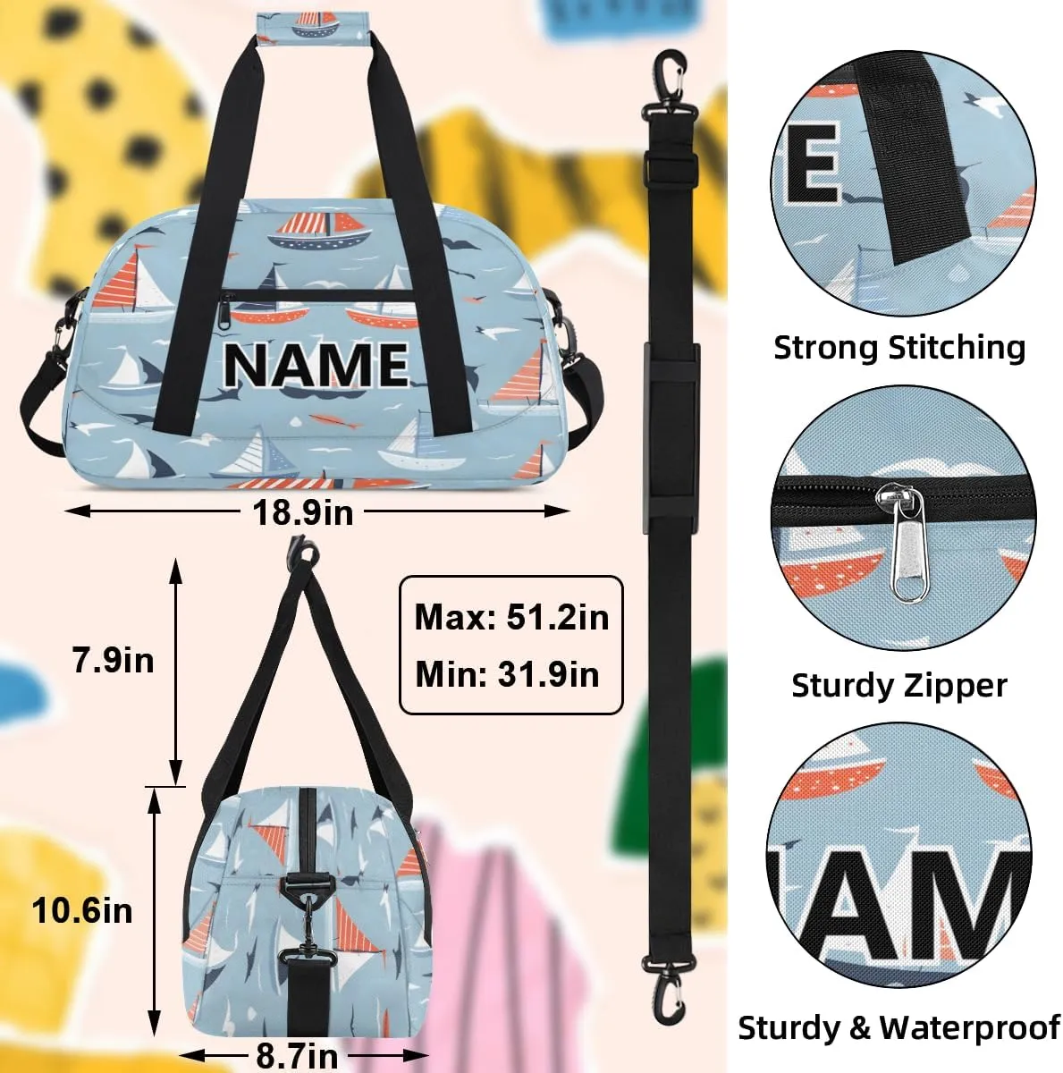 Sailing Mini Gym Bag 18 inch for Women Men Waterproof Custom Ocean Themed Travel Duffel Bag Carry On Overnight Tote Nurse Bag for Work Fitness Hiking