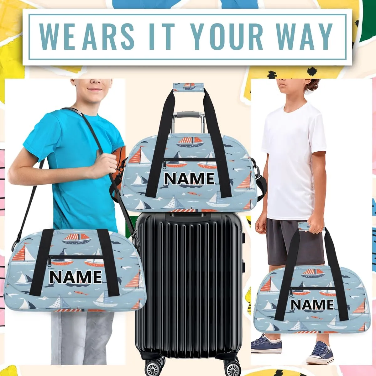 Sailing Mini Gym Bag 18 inch for Women Men Waterproof Custom Ocean Themed Travel Duffel Bag Carry On Overnight Tote Nurse Bag for Work Fitness Hiking