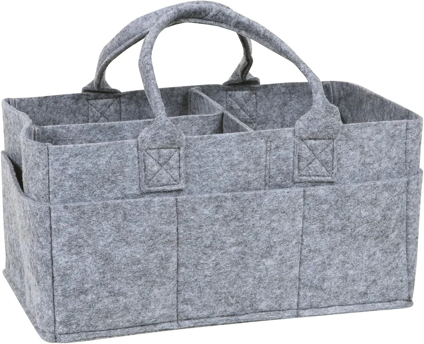 Sammy & Lou Collapsible Light Gray Felt Storage Caddy, Divided Design To Keep Diapers, Wipes And Changing Items Organized, Two Handles, 11.5"D x 6"W x 8"H