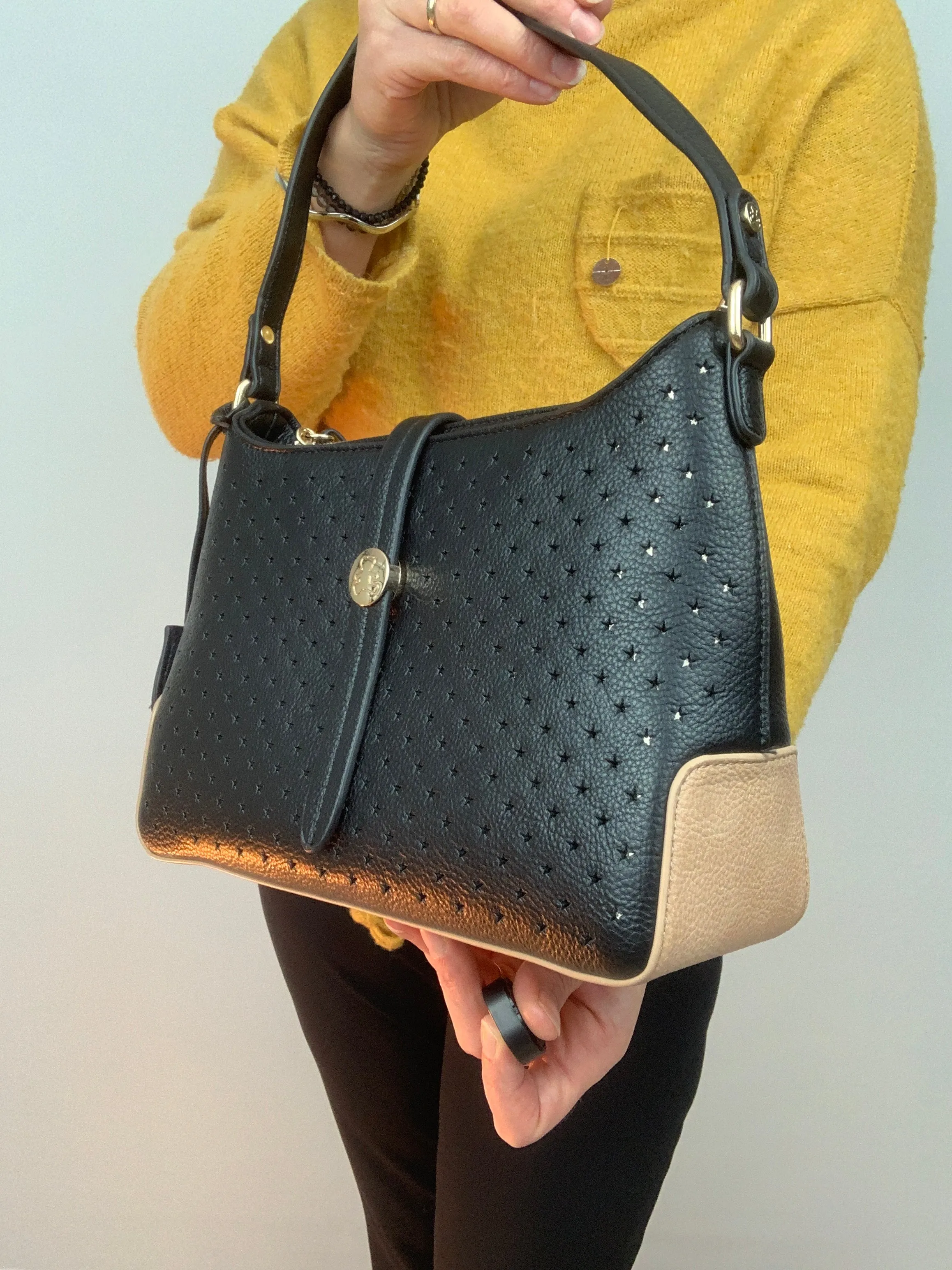 SANTANA - star patterned quality faux leather hobo shoulder/ crossbody handbag