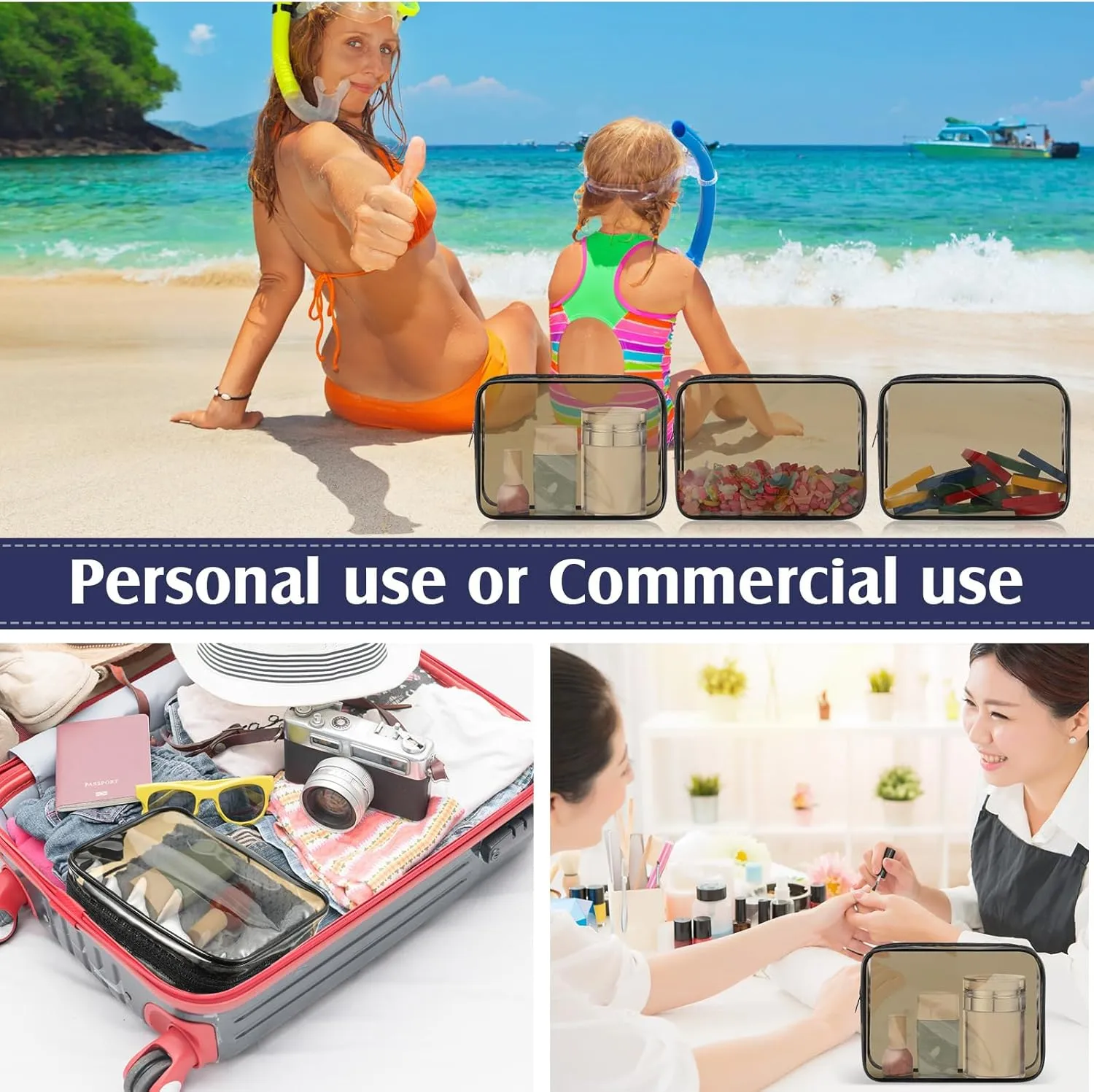 Sanwuta 100 Pcs Clear Makeup Bags Bulk Tsa Approved Toiletry Bag for Travel Transparent Cosmetic Bag PVC Waterproof Travel Small Pouches with Zipper for Men and Women(Dark Black)