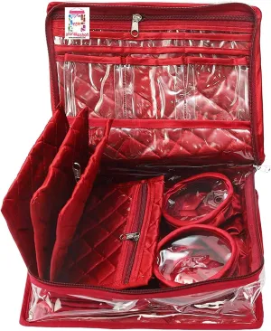 Satin Makeup Pouches Vanity Jewellery Traveling Organizer Storage Box Cosmetic Bag it along anywhere easily For Women Maroon