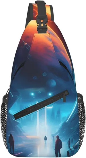 Science Fiction Future Patterned multifunctional crossbody chest bag, suitable for casual hiking, unisex, convenient travel backpack