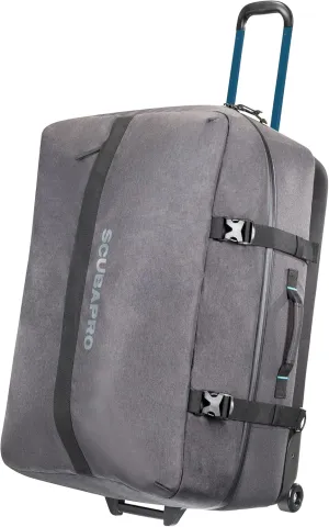 SCUBAPRO Definition Roll 130 Wheeled Duffle Dive Bag with Adjustable Backpack Straps and Top and Side Handles for Scuba Diving Gear, Premium Recycled Two-Tone Gray Fabric