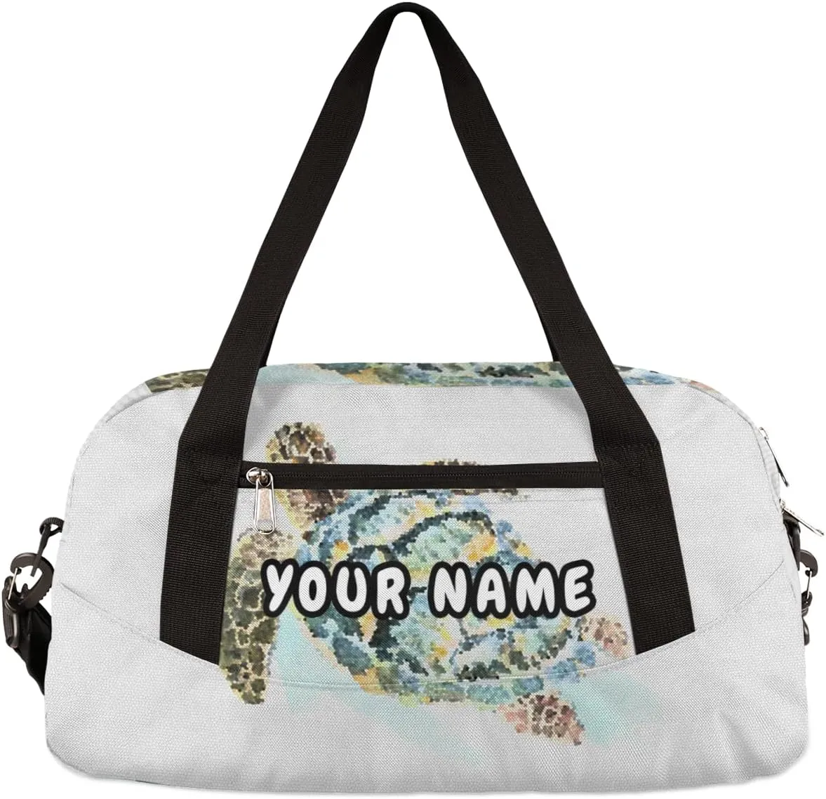 Sea Animal Turtle Personalized Kids Duffel Bag for Girls Boys, Sea Turtle Debris Custom Name Overnight Small Duffel Bag Carry On Weekend Sports Travel Bag for School Practice Gymnastics Ballet
