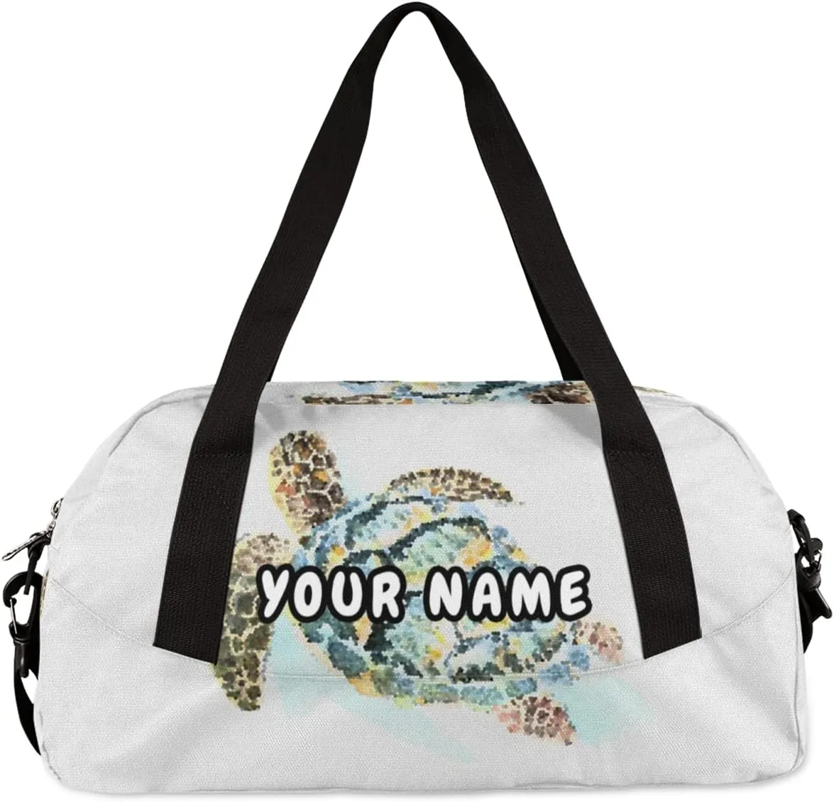 Sea Animal Turtle Personalized Kids Duffel Bag for Girls Boys, Sea Turtle Debris Custom Name Overnight Small Duffel Bag Carry On Weekend Sports Travel Bag for School Practice Gymnastics Ballet