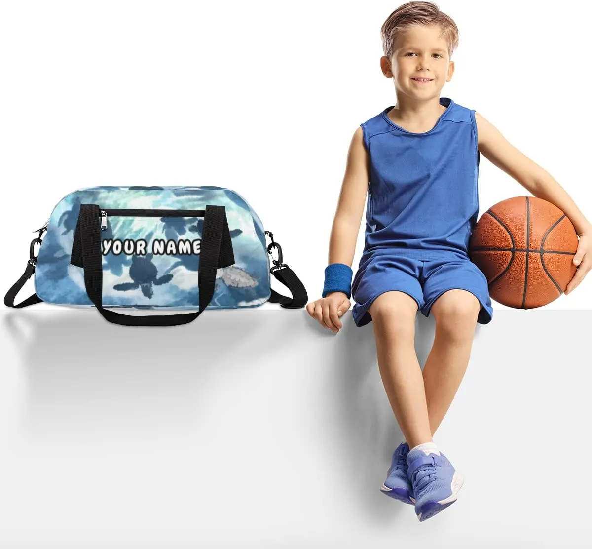 Sea Ocean Animal Turtles Personalized Kids Duffel Bag for Girls Boys, Turtles Debris Custom Name Dance Bag Overnight Small Duffel Bag Carry On Sports Travel Bag for School Practice Gymnastics Ballet