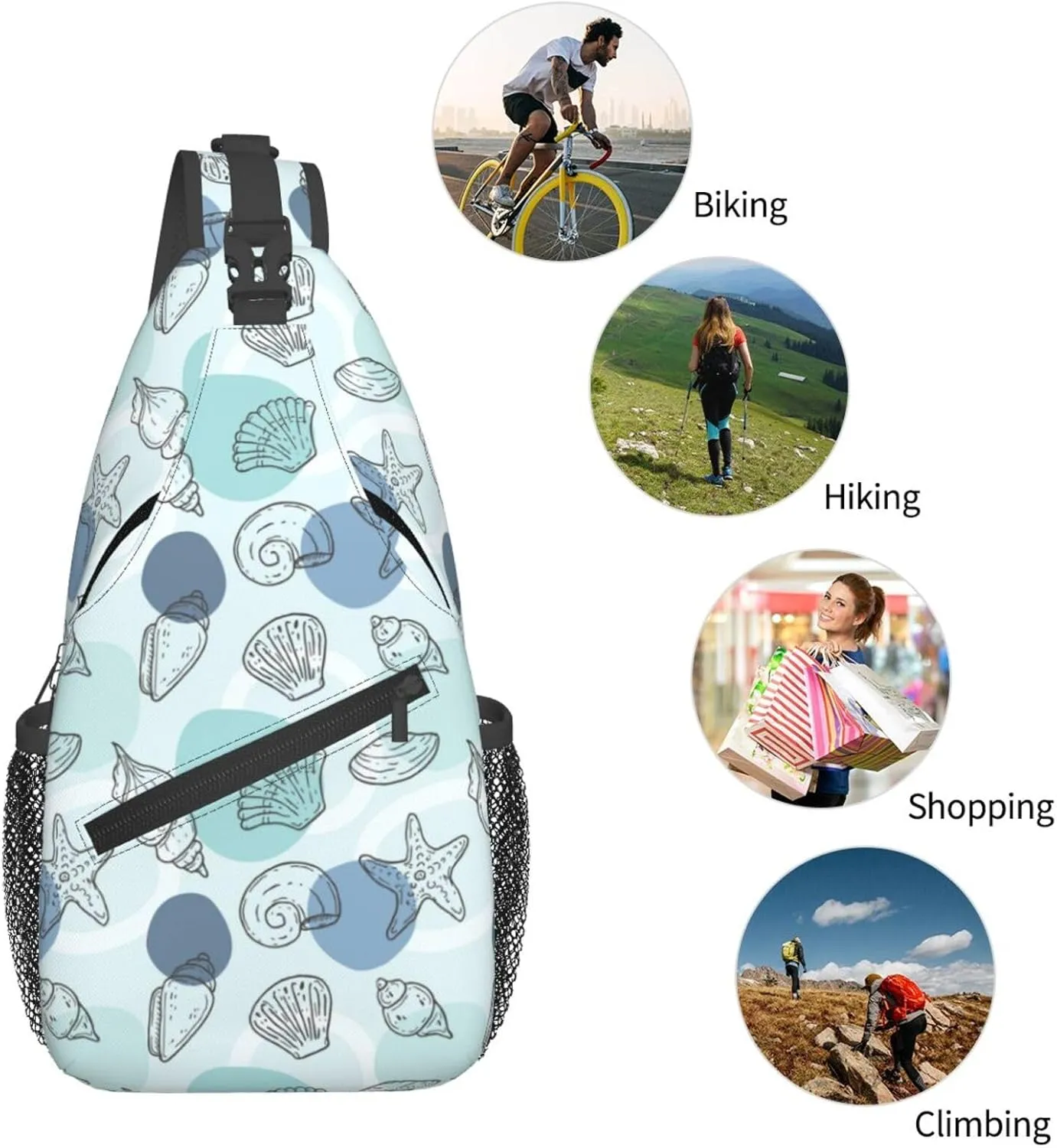 Sea Shells Crossbody Sling Backpack Sling Bag Adjustable Chest Shoulder Daypack For Women Men