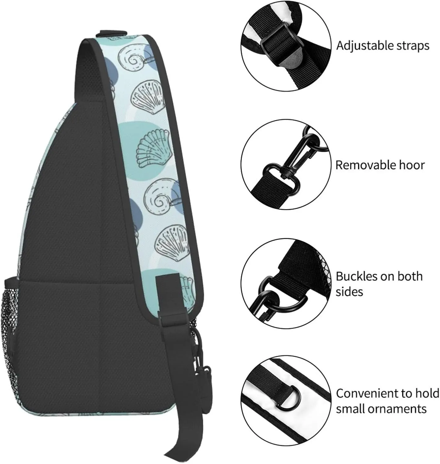 Sea Shells Crossbody Sling Backpack Sling Bag Adjustable Chest Shoulder Daypack For Women Men