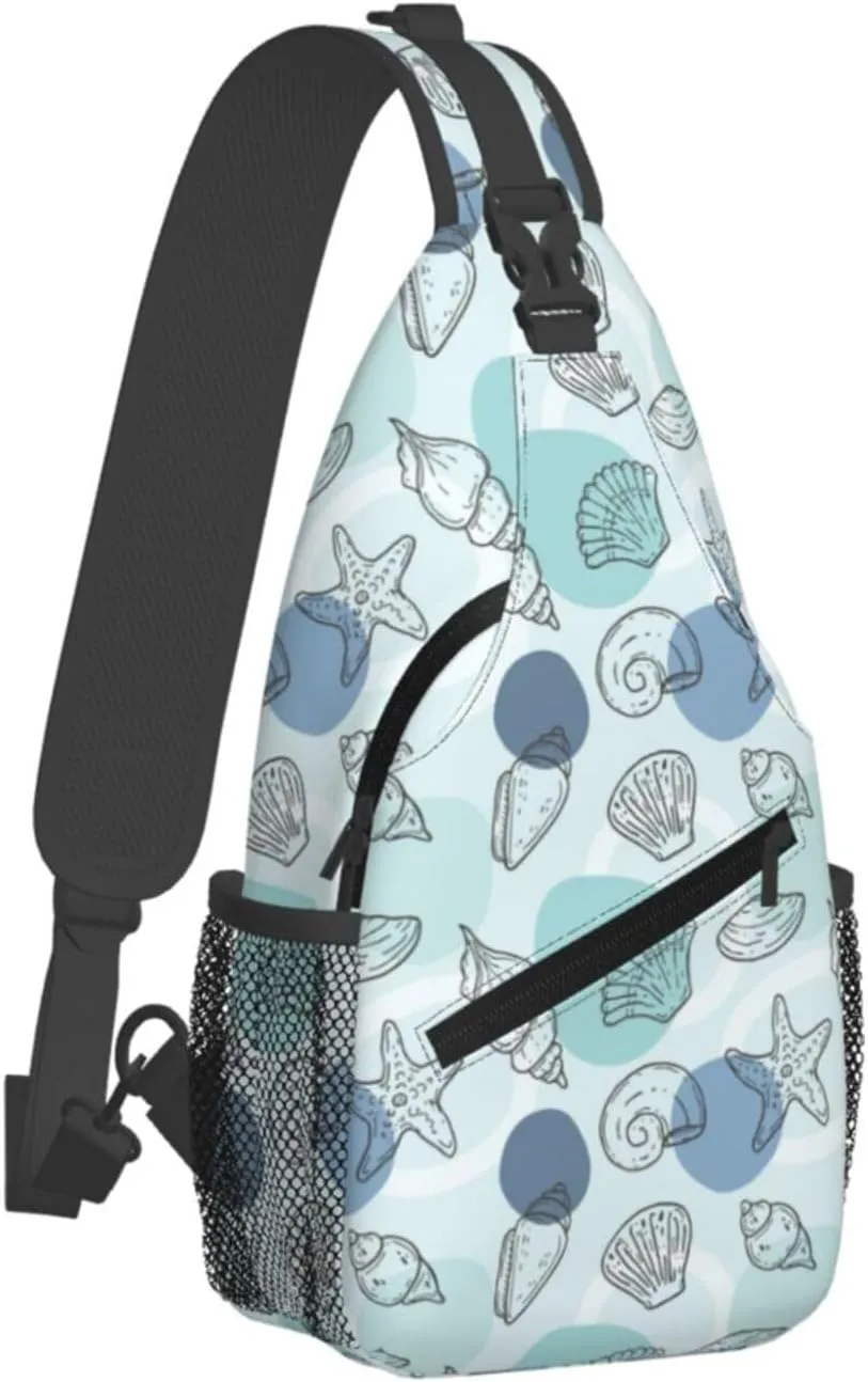 Sea Shells Crossbody Sling Backpack Sling Bag Adjustable Chest Shoulder Daypack For Women Men