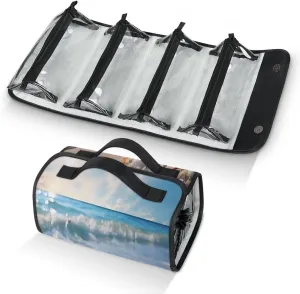 Sea Starfish Travel Toiletry Bag Cosmetic Bag Organizer Foldable Waterproof Makeup Bags with 4 PVC Pouches Clear Travel Organizer Bags for Luggage Business Trip